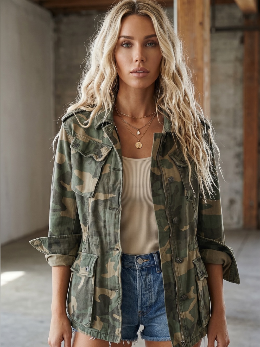 Free People Not Your Brother’s Surplus Camo Camouflage Cargo Military Jacket - Picture 3 of 12